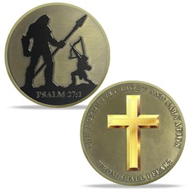 David and Goliath Challenge Coin, Christ Jesus Bible Religious Keepsake Psalm 27:1 Encouragement Coin Faith Courage Divine Protection Inspirational Coin