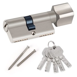 Profile Knob Cylinder Lock Cylinder 30/30 Metal Silver Knob Cylinder incl. 5 Keys L 6 cm x W1.5 x m x H 3 cm for Hengsong All Types of Doors Made of Zinc Alloy