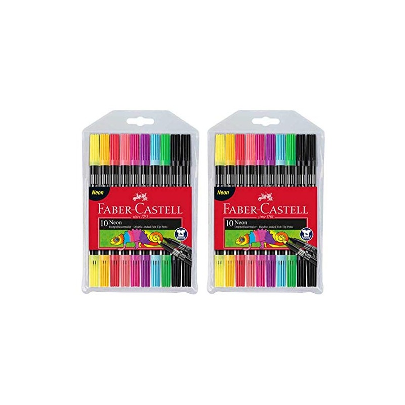 Faber-Castell 151109 - Doppelfasermaler 10er Etui, neon (2x 10er Etui