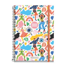 Miquelrius 2024-2025 School Diary September 2024 to June 2025 Size 154 x 215 mm Week to View Card Cover Metal Spiral Bound Black Spanish English Party