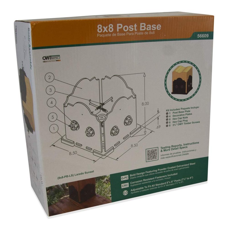 Ozco Laredo Sunset 8x8 Post Base Kit, Includes Decorative Plates,