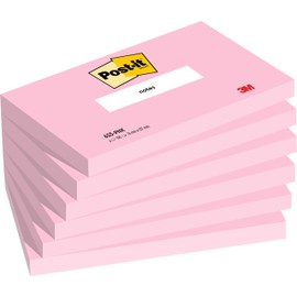 Post-it Notes, Pink, Lined, 76 mm x 127 mm, 100 Sheets/Pad, 6 Pads/Pack