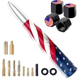 Car Truck Bullet Antenna with Valve Stem Caps for F150 F250 F350 Super Duty Raptor Dodge Ram Silverado 1500 2500 3500,Pickup Jeep Accessories（Silver ）- American Flag Design-Car wash Safe