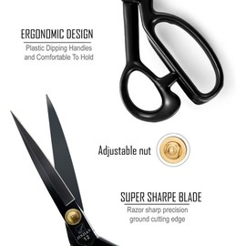 Fabric Scissors 12 Inch(31CM), Dressmaking Sewing Scissors Razor Sharp High Carbon Steel Tailor's Shears for Cutting Fabrics, Leather, Material, Clothes, Altering, Sewing & Tailoring(Black)
