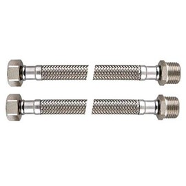 BENE 304 Stainless Steel Reinforced Hose, Flex Hose, 1/2 Inch Nut x 1/2 Inch AG, Length 300 mm, DN8, for Drinking Water with DVGW Approval, Set of 2 (300 mm)