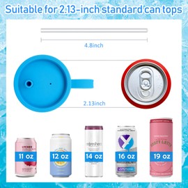 4 Pcs Silicone Soda Can Lids with Straw, Pop Can Lids with Handle, Reusable Can Covers for Standard Size Beverage, Juice, Coke, Soda, Beer & Seltzer, Prevents Dust, BPA-Free(red+green+cream+purple)