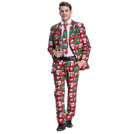 U LOOK UGLY TODAY Mens Christmas Suit Party Funny Novelty Xmas Jacket Costume, Ugly Christmas Suit Outfit- Large Size