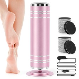 Electric Foot File Callus Remover: Adjustable Speed Feet File Grinder with 60 Pcs Sandpaper Discs - Professional Pedicure Tools for Dead Skin Calluses (Pink)