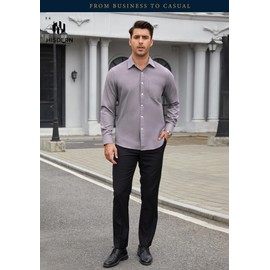 HISDERN Mens Dress Shirts Long Sleeve Purple Button Down Pure Plum Formal Collared Shirts for Men Business Causal Regular Fit Oxford Cotton Clothing