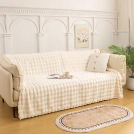 YUSOKI Faux Fur Twin Blanket with 3D Bubbles Super Soft Fuzzy Cozy Thick Blanket for Couch Chair Sofa Gift Home Décor(Ivory,60 * 80inches)