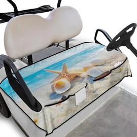 Darisoco Sea Shell Golf Cart Towel Seat Covers Club Car Golf Cart Seat Covers with 4 Front Pockets Fits for Club Car and More 2 Person Seats Golf Carts