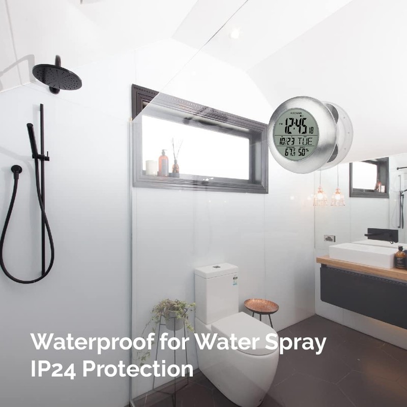 KADAMS Bathroom Shower Digital Wall Clock 9.5'' Kitchen Clock Calendar