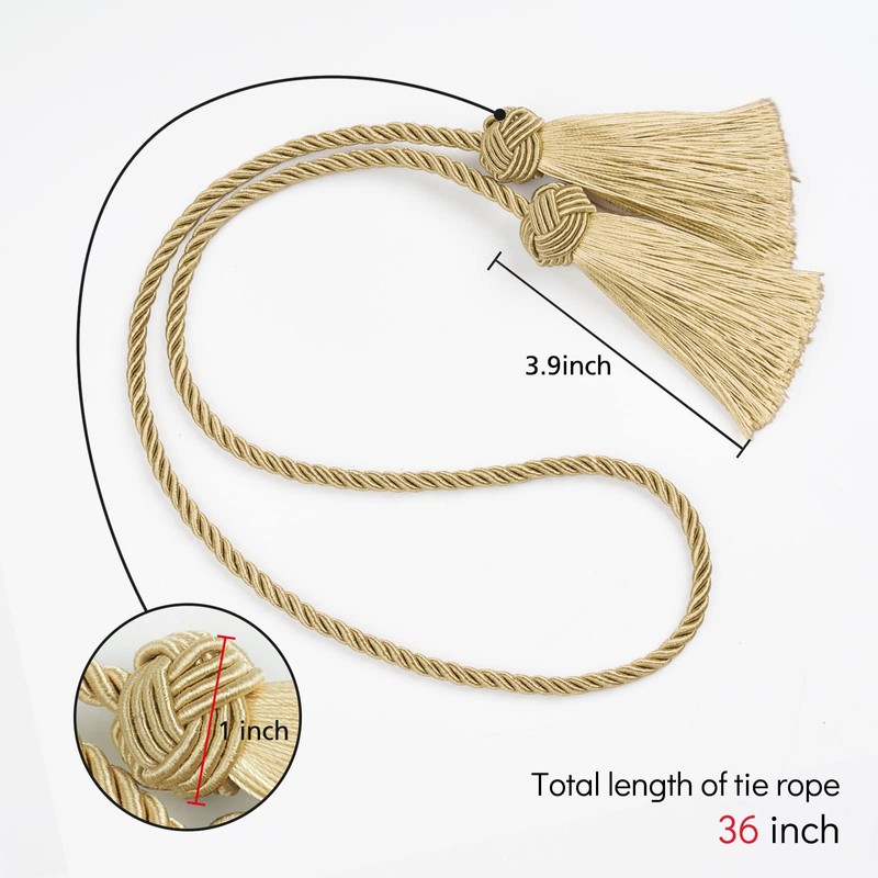 Pretty Jolly 4 Pack Double-ended Tassel Curtain Tiebacks Handmade Braided