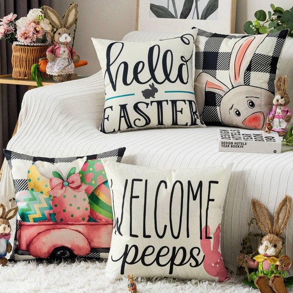 Volcanics Set of 4 Easter Pillow Covers 18x18 Inch, Hello
