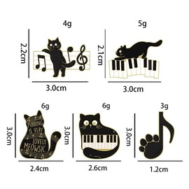5pc Cartoon Black Cat Piano Notes Alloy Enamel Lapel Pin Brooch Clothing Bag Coat Decoration Buckle Badge