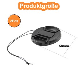 Pack of 2 Universal Lens Caps, Lens Protection Caps, 58 mm, 2 x Lens Cap Holders, SLR Camera Lens Cover, Lens Protection, Protective Cap Lens Protection