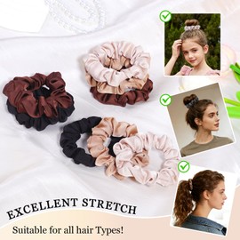 Ultra-Petite Satin Scrunchies for Women – 8PCS Neutral No Damage Hair Ties (Black, Blonde, Dark Brown, Light Brown) – No Crease, Frizz-Free, Gentle Elastic Bands for Day & Night, Perfect Gifts