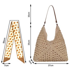 DAVBNM Straw Beach Bag for Women, Straw Shoulder Bag, Summer Tote Bags, Large Weave Handbags for Women, Casual Woven Travel Holiday Bags for Beach Vacation Outdoor Shopping Daily Use