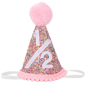 Eoopoon Rainbow Cone Birthday Hat, Glitter Half Birthday Rainbow Hat, Perfect Party Decoration for Boys and Girls, Baby Photo Props(Cone 1/2)