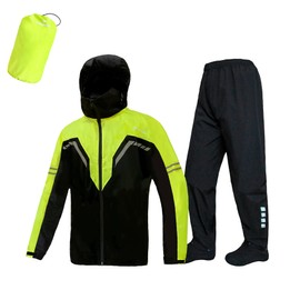 VIKAMAKA Rainwear, For Motorcycles, Bicycles, Rain Suit, Rain Gear, Riding, Raincoat, Waterproof, Windproof, Breathable, Shoe Cover Included, Storage Bag Included, green/black