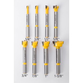 Boomway Forstner Bit Set 8PCS with YG6X Carbide, Wood Drilling Hole Saw Drill, Imperial Diameter, Round Shank, Suitable for Fine Woodworking, Cabinet Making