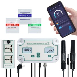 JuviPerpric 3-in-1 WiFi Smart Water Quality Tester, High Precision pH/EC/Temp Monitor with BNC Probe Real-Time APP Alerts & Data Export, pH Controller for Aquarium, Pool, Drinking Water, Lab