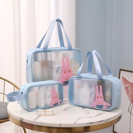 Translucent Character Waterproof Swimming Pool & Gym Toiletry Bag / Beach Bag Blue Large 2ea