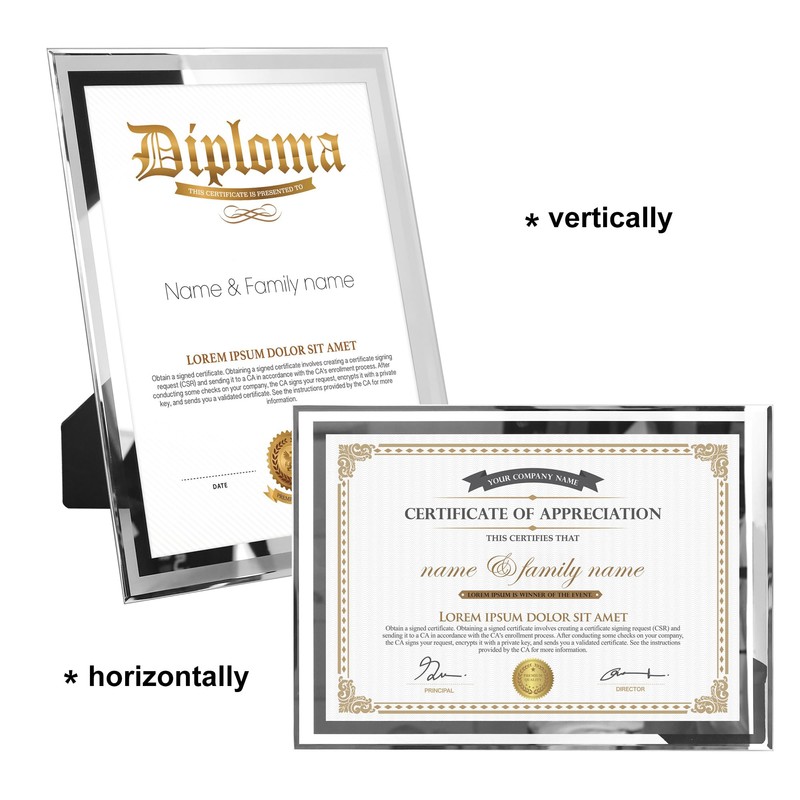 GraduatePro A4 Glass Certificate Frame Double Silver Line Document Diploma