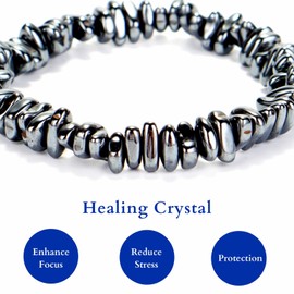Herxion Hematite Bracelet for Men & Women - Natural Gemstone Raw Beads Weighted Bracelet, Irregular Chips Stretch Healing Crystal Anxiety Relief Jewelry for Stress & Negative Energy Protection.