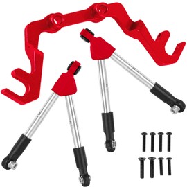 BRCatWPark RC Front Tie Rods with Stabilizer Upgrades Part for 1/10 Slash 4X4 LCG,Alloy Aluminium Front Positive and Negative Teeth Pull Rod + Fixed Code Combination-Set,Red