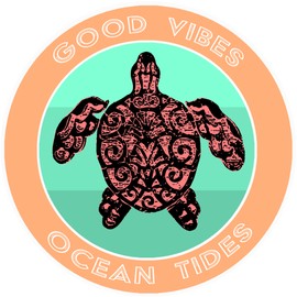 Athena Brands Tribal Turtle Good Vibes & Ocean Tides - Car Truck Window Bumper Sticker Decal - Sunset Orange