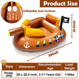 Pirate Ship Pool Floats Toys for Kids 3-11 Years with Water Squirt Guns, Inflatable Ride-On Swimming Pool Toys Floaties for Kids Boys Girls, Toddler Battle Pool Float Outdoor Summer Water Party Game