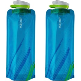 Vapur Collapsible Water Bottle With Carabiner, Compact Bottle Folds Flat For Hydration On The Go, Ideal for Traveling, Hiking or Camping, 34 Ounce, Water, Pack of 2
