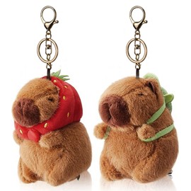 Mezrkuwr 2 Pieces Capybara Plush Keychain Toys Realistic Capybara Cuddly Toys Capybara Charms for Backpack, multicoloured