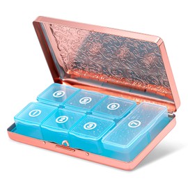 Pill Organizer, Pill Box 7 Day/Metal Travel Pill Case, BPA Free. (Pink)