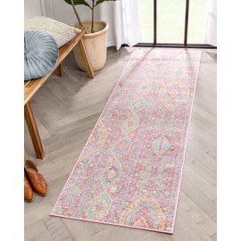 Well Woven Ollie Bohemian Vintage Blush Tribal Diamond Stripes Pattern Runner Rug 2x7 (2'3" x 7'3")