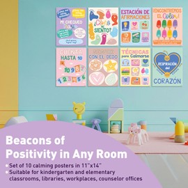 S&O Spanish Language Calming Corner Classroom Therapy Posters - Calm Down Corner Supplies - Feelings Chart - Emotions Chart for Kids - Spanish Classroom Decorations - Homeschool Supplies - 10PC