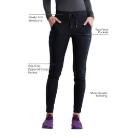 Cherokee Form Scrub Pants for Women, Stretchy Knit Drawstring Scrubs for Women CK095, M, Black