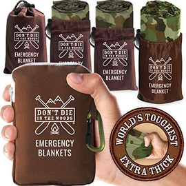 Don't Die In The Woods - Mantas de emergencia más duras del mundo [4 unidades] Manta espacial térmica extra gruesa de Mylar - Uno de los...
