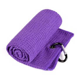 Mile High Life Tri-fold Golf Towel | Premium Microfiber Fabric | Waffle Pattern | Heavy Duty Carabiner Clip (Purple)