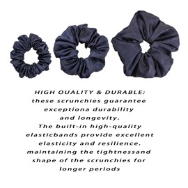 Navy Blue Tencel Denim Scrunchies for Women - Durable| Hair Ties for Girls & Women's Hair AccessoriesHair Scrunchie (2-Oversized)