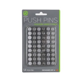 U Brands 575U06-24 - Chinchetas de acero a la moda, color negro, blanco y gris, 54 unidades