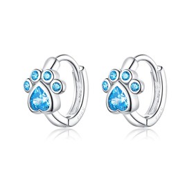 Dog Paw Small Hoop Earrings for Women Teen Girls Blue Crystal Huggie Earring Puppy Cat Paw Hoop Earrings