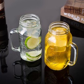 QWEZXO 24 OZ Mason Jar Drinking Glasses for Party Beverages Materials and Jars with Comfortable Handle Easy to Clean in the Dishwasher 4Pack