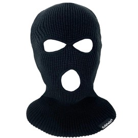 Fullsheild 3 Hole Merino Wool Balaclava Face Ski Mask Winter Knitted Full Face Cover Black One Size