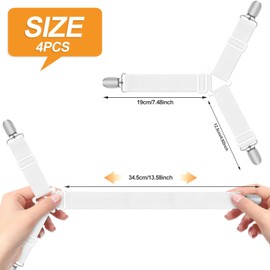 Quelcc 4 pcs Bed Sheet Clips, White Fitted Sheet Clips, Triangle Bed Sheet Straps, Adjustable Bed Bands, Sheet Holders Straps for Mattress for Bedding, Mattress Covers, Bed Sheets, Sofa Cushion