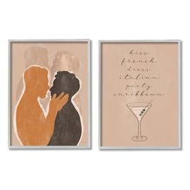 Stupell Industries Kiss French Party Caribbean Phrase Male Couple Embrace, Designed by Birch&Ink Gray Framed Wall Art, 2pc, Each 16 x 20, Brown