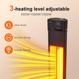 Outdoor Patio Heater, 1500W Portable Garden Outdoor Heater With Rmote Control&24 Timer, 3 Heating Level (500W/1000W/1500W), Commercial Tall Standing Patio Heater for Patio, Party, Backyard, Garden