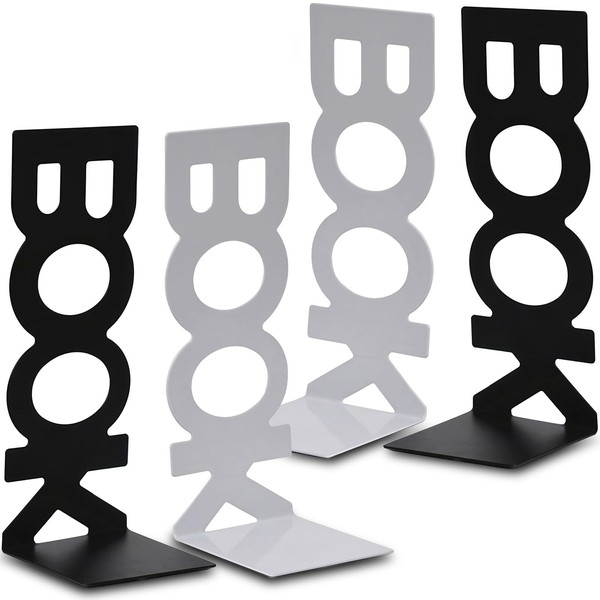 BUCOMTU Bookend Set of 4 Black and White Bookends Metal