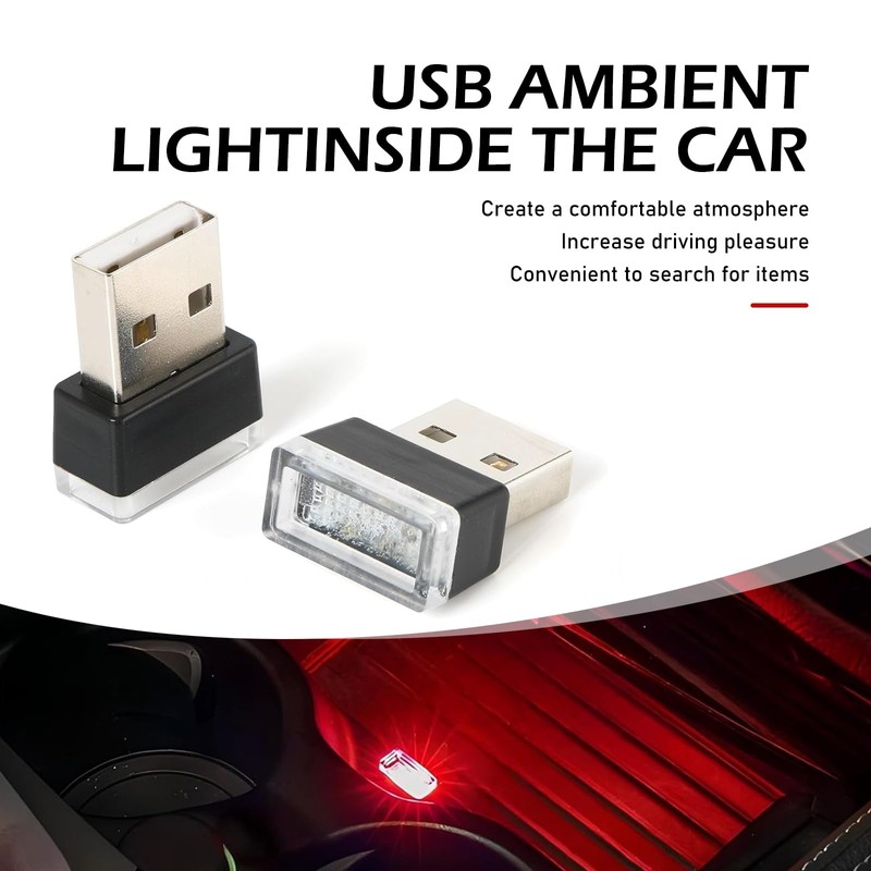 Zikefest 4PCS USB LED Car Interior Atmosphere Lamp, Mini LED